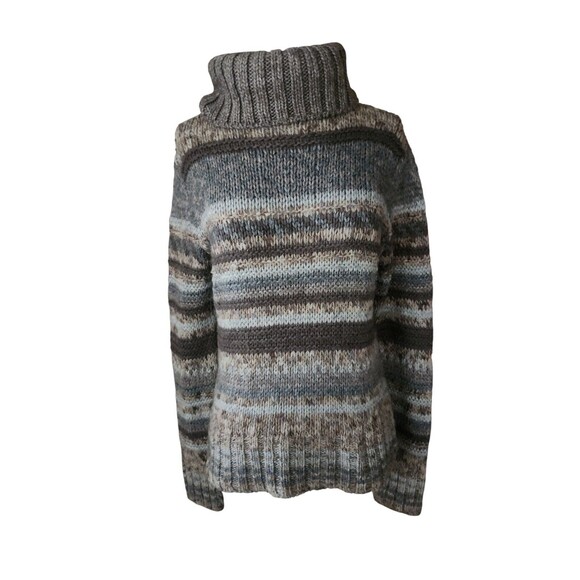 Elsamanda Women's Neutral Striped Acrylic Alpaca Blend Turtleneck Sweater Size M - Picture 1 of 8